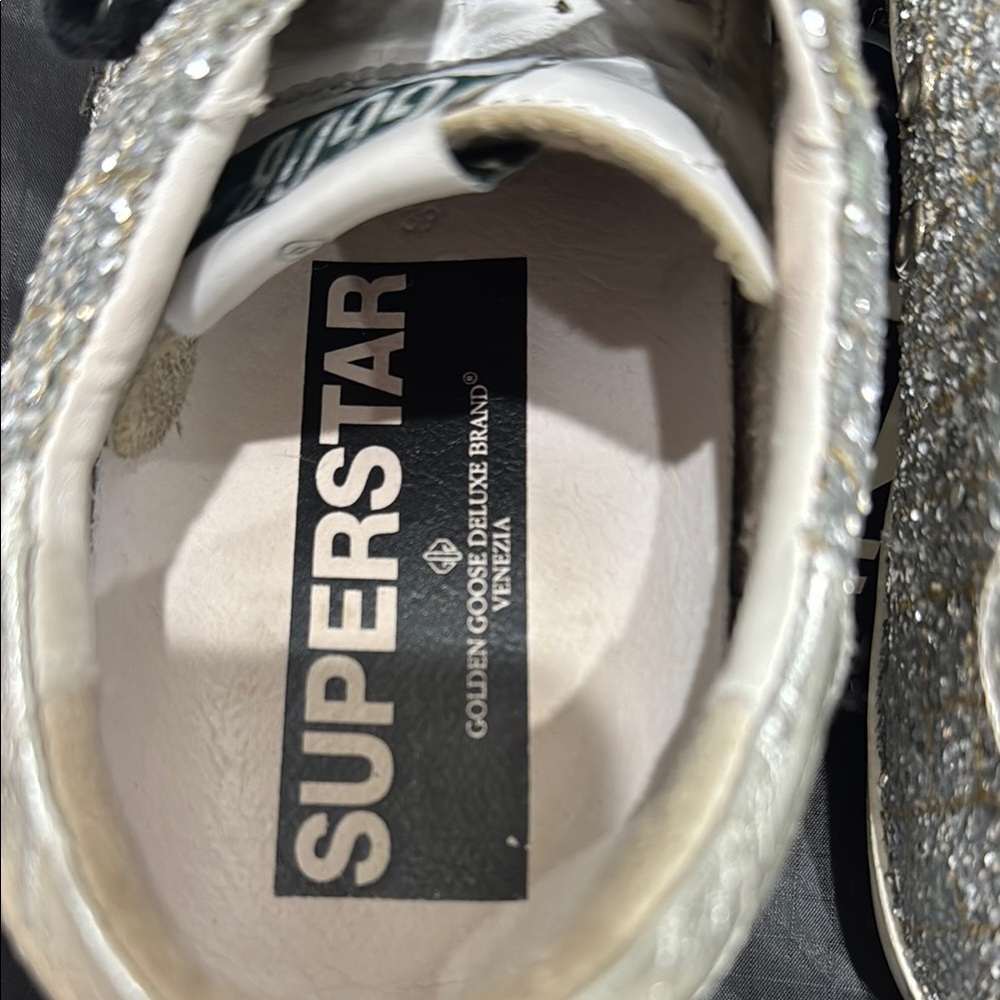 Golden Goose Silver Glitter Sneakers with Black Laces - Picture 2 of 5